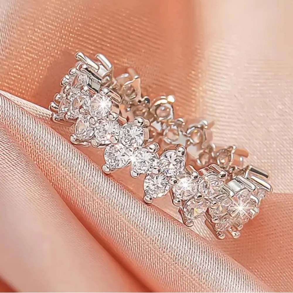 - Eternity Ring-14k White Gold Plated& Pave Crystals Moissanite Sizes 7 or 9